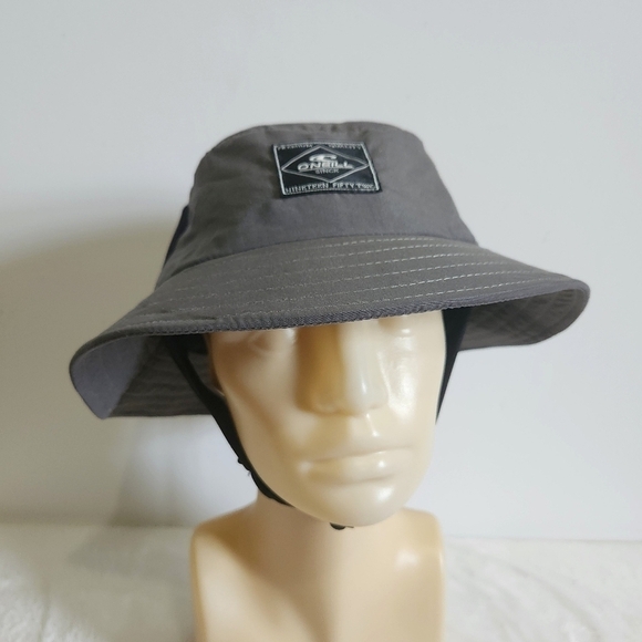 O'Neill Gray Black Water Surfer Chin Strap Pocket Bucket Hat Large 58cm - Picture 1 of 12